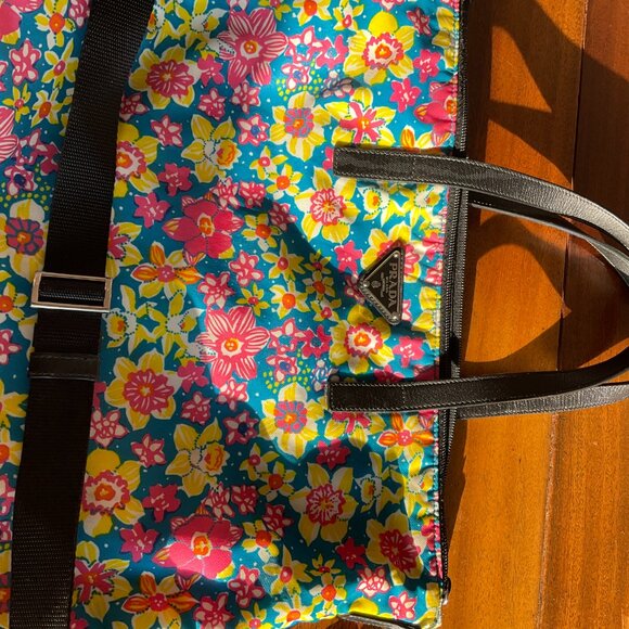 Prada Floral Print Nylon Tote Bag with Removable Shoulder Strap - Picture 8 of 12